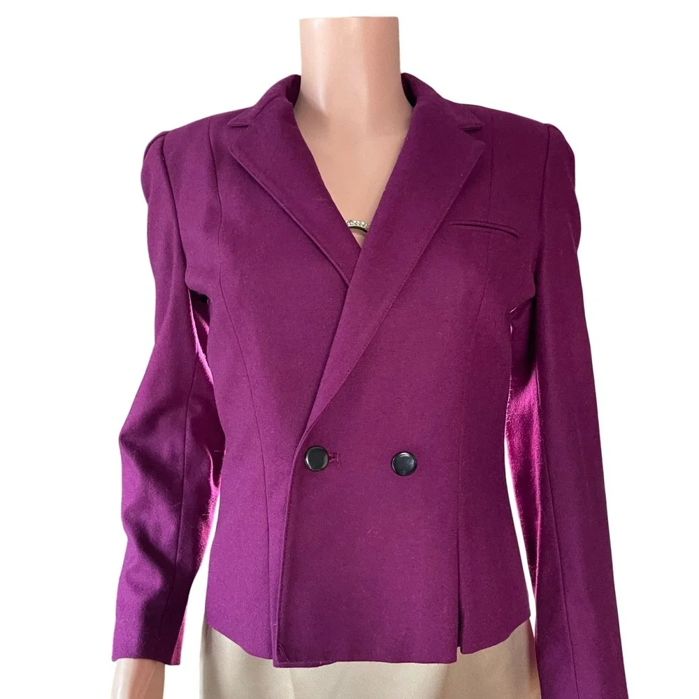 VTG Sasson Wool Blazer Sz 10 Magenta Cropped Double Breasted 80s Paris NY - Picture 11 of 16